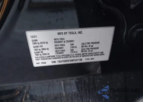2022 Tesla Model Y Performance Dual Motor All-Wheel Drive z USA, uszkodzony, nr VIN 7SAYGDEFXNF341730